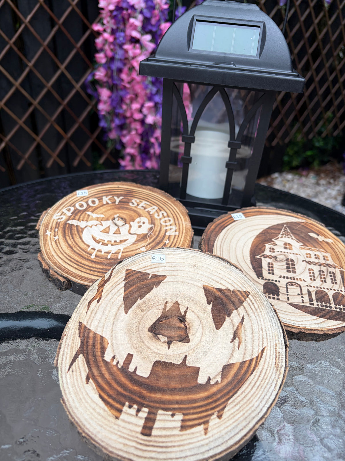 Handmade Halloween Wood Slice Decor – Spooky Season Set