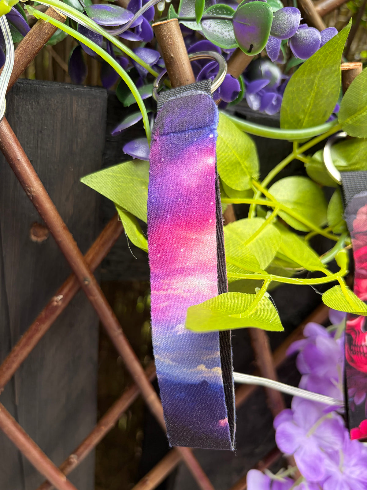 Dreamy Galaxy Nebula Fabric Keychain keyring – Purple & Pink Space Wristlet