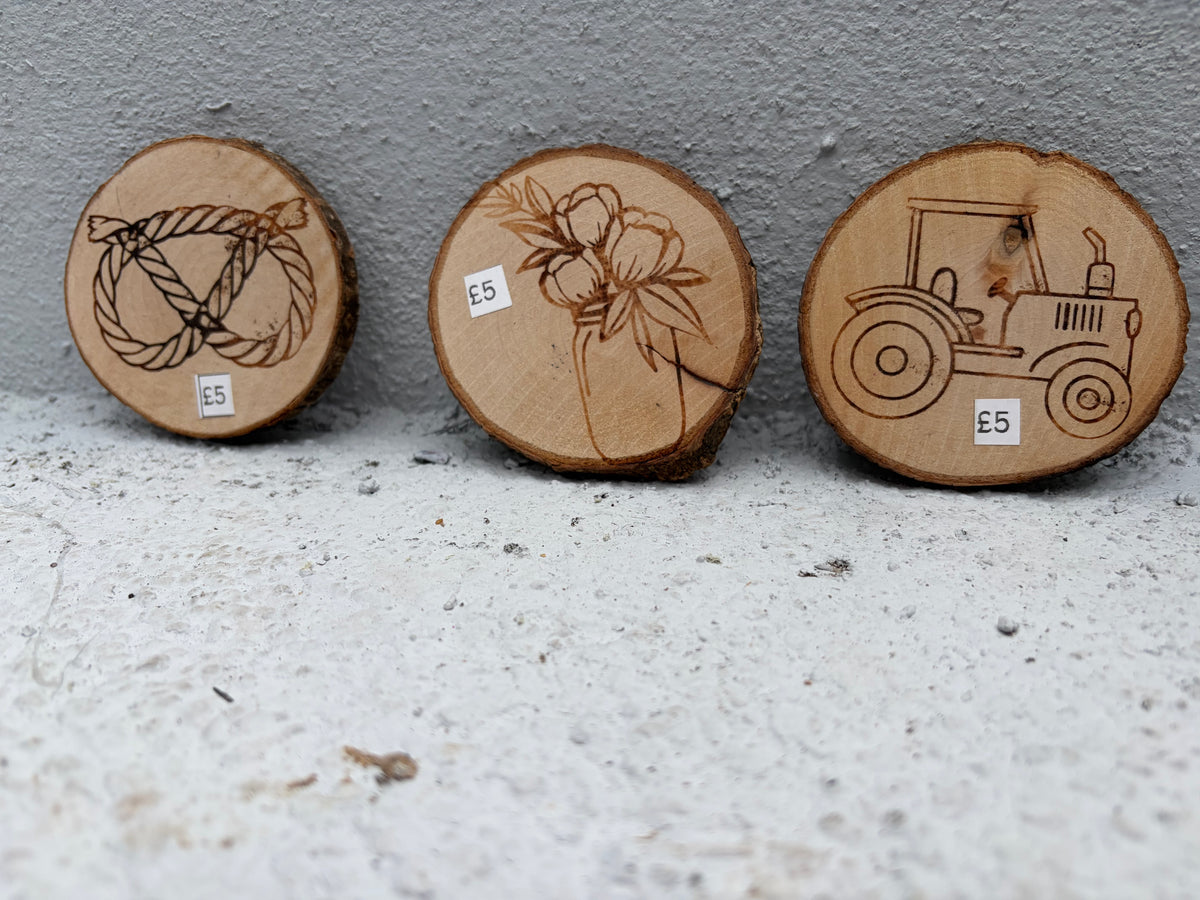 Handmade Pyrography Wood Collection Slices – Rustic Countryside Designs