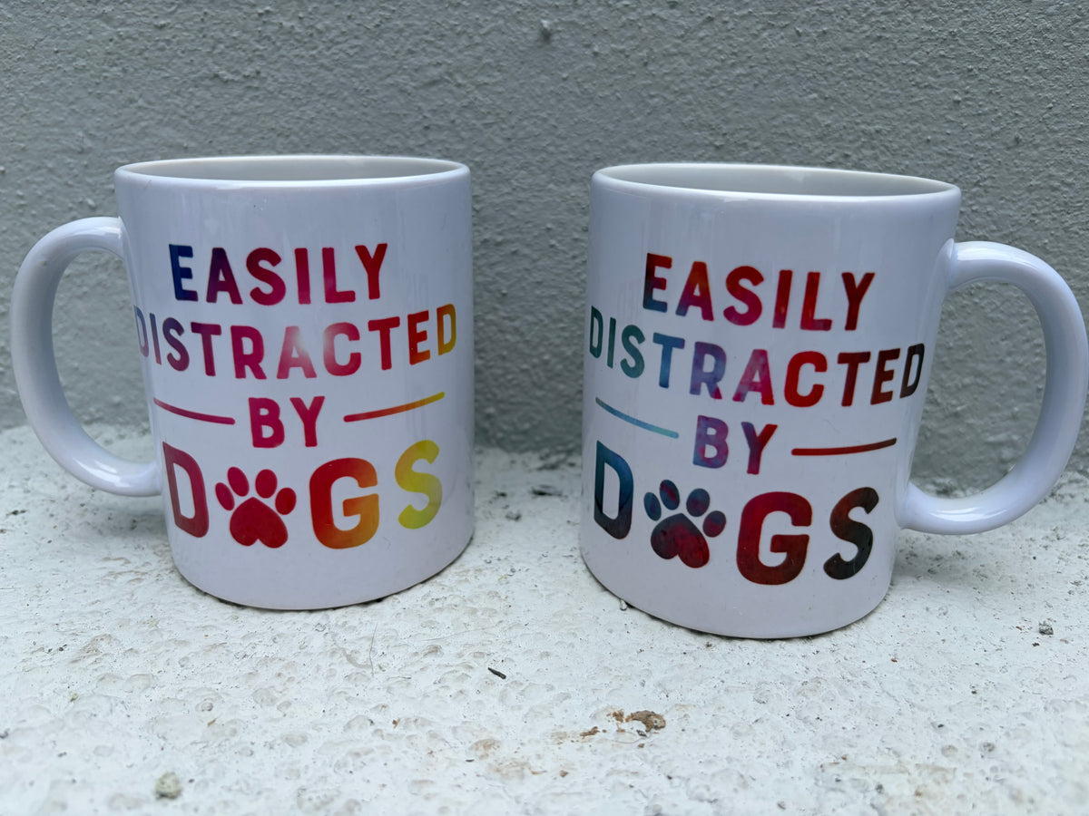 Him & Her Pair of "Easily Distracted By Dogs" Mugs – Rainbow & Galaxy Designs