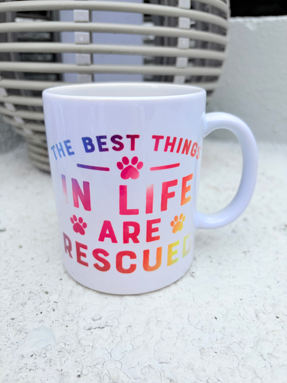 "The Best Things In Life Are Rescued" Rainbow Mug – Rescue Pet Lover Gift