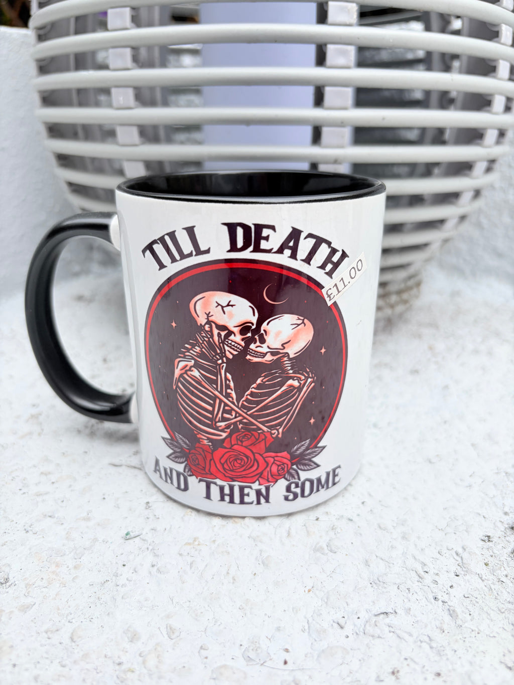 Him & Hers Gothic Skeleton Couple Mug Set - "Till Death" & "If I Had Feelings"