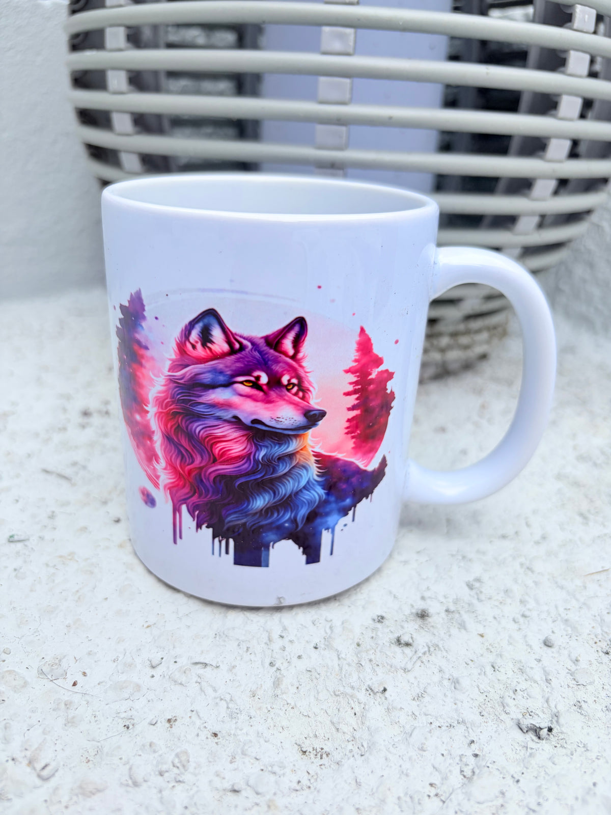 Stunning Artistic Wolf Mug – Vibrant Watercolor Galaxy Design